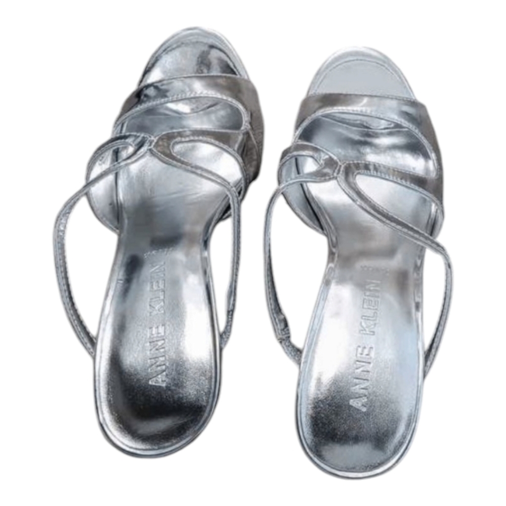 ANNE KLEIN Womens Metallic Silver Anita Open Toe Slip On Heel Sandal Size 7 M